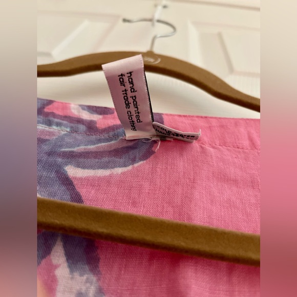 Womens Linen Top Blouse Dress Handpainted V-Neck Size M Winter Sun Pink - Picture 3 of 6